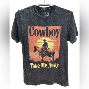 NORDE Scottsdale Western Boutique Cowboy Graphic Washed Black T-Shirt, Size S